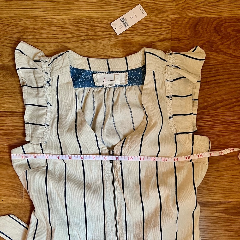 NWT Anthropologie Cream & Blue Striped Jumpsuit Size 4P - Picture 10 of 11